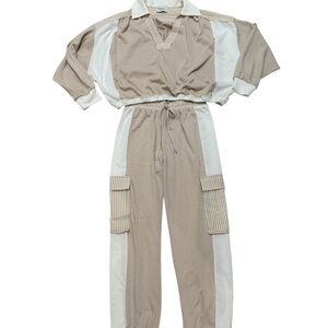 Elegant Beige and White Women's Jumpsuit